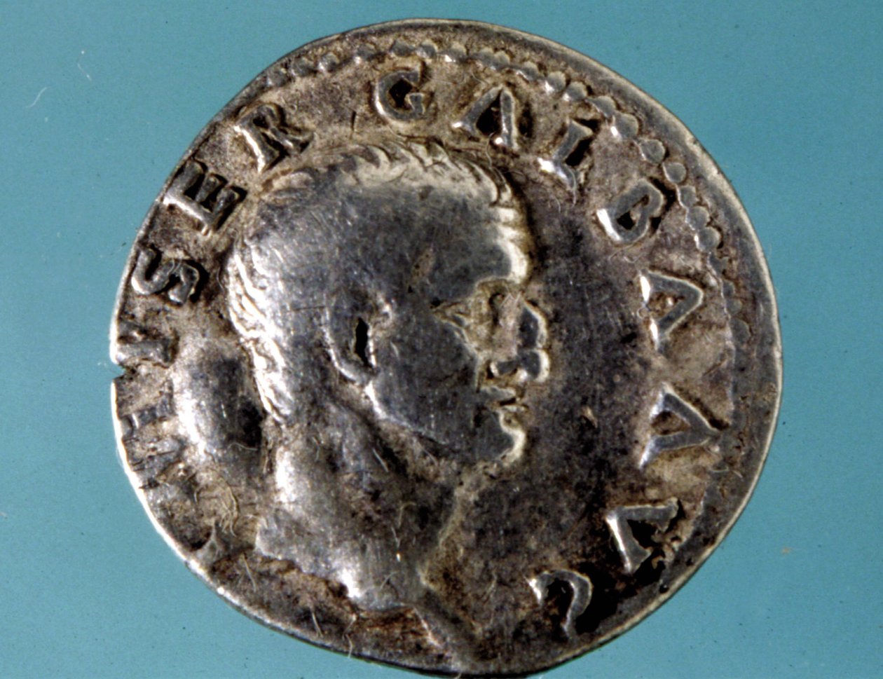 Silver coin with the effigy of the Roman Emperor Galba (5 BC - 69 AD). Collection of the medagliere of Milan. by Roman