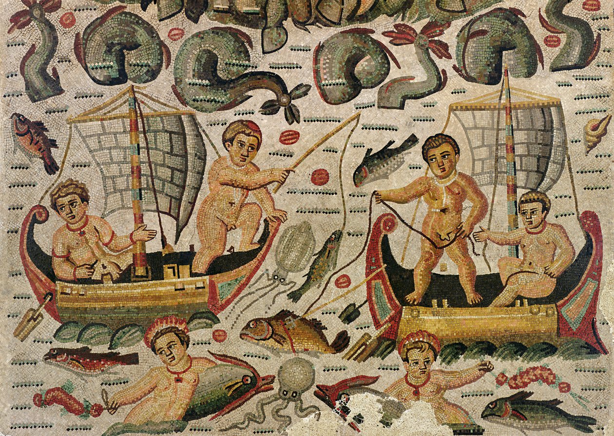 The Triumph of Neptune and Amphitrite (detail of cupids fishing) by Roman
