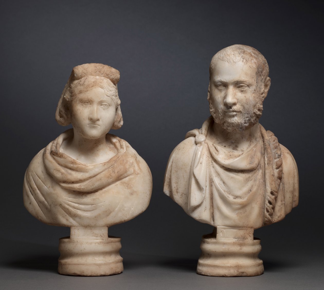 Portrait Bust of an Aristocratic Woman and Portrait Bust of an Aristocratic Man by Roman Imperial Period