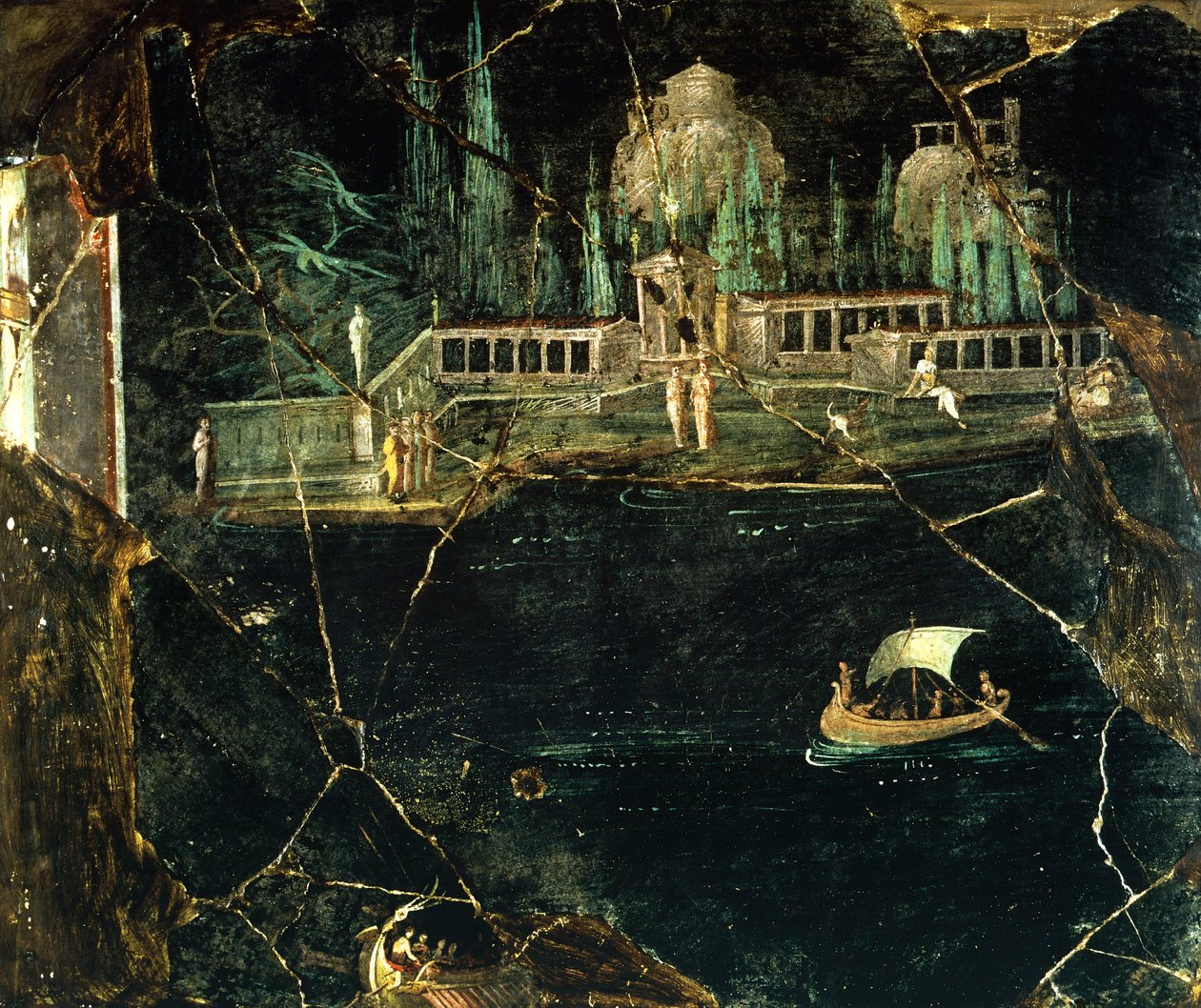 Fresco depicting a landscape, from Pompeii by Roman Roman