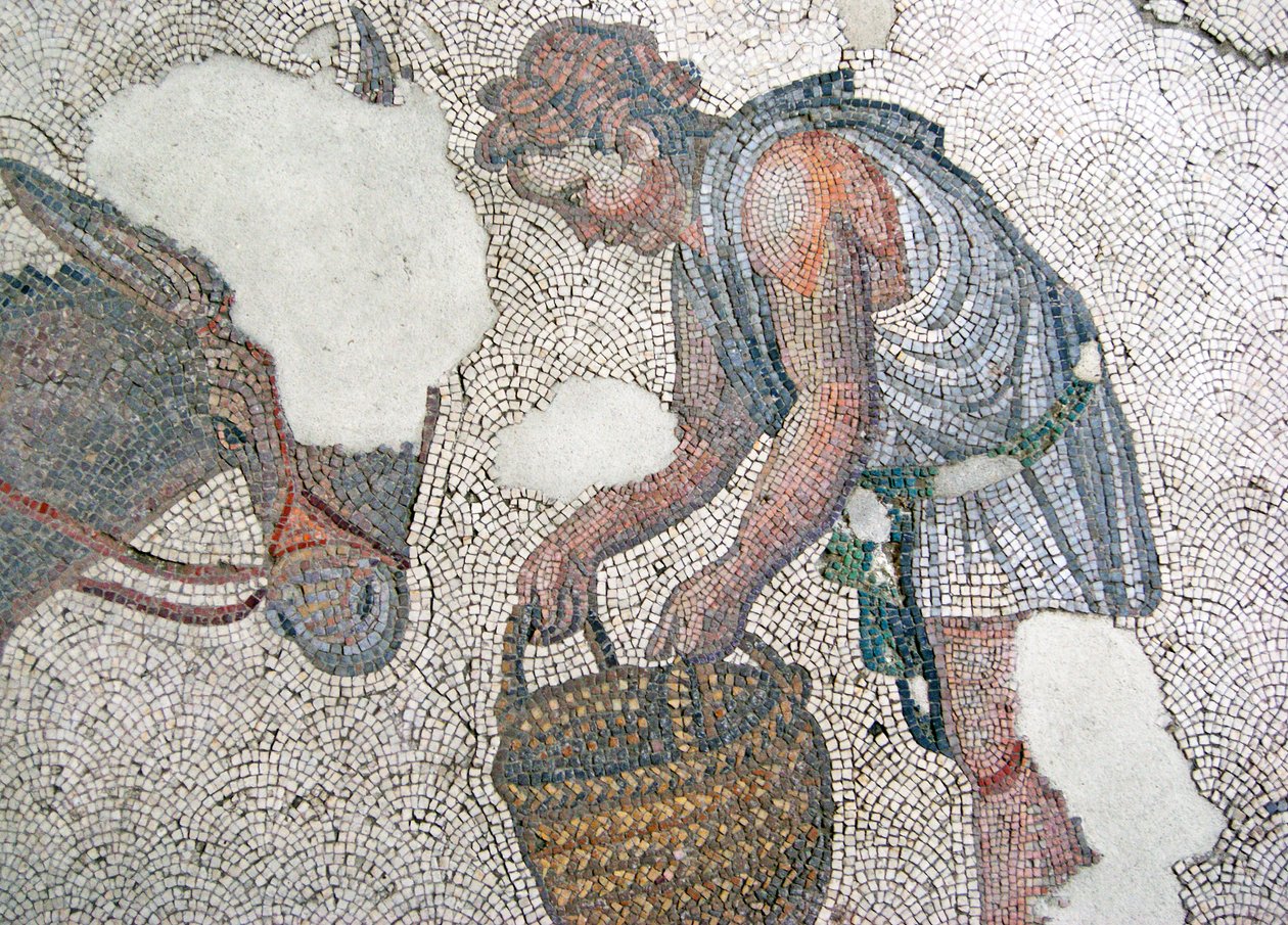 Mosaic depicting a man feeding his mule, Arasta Bazaar, Sultan Ahmet ...