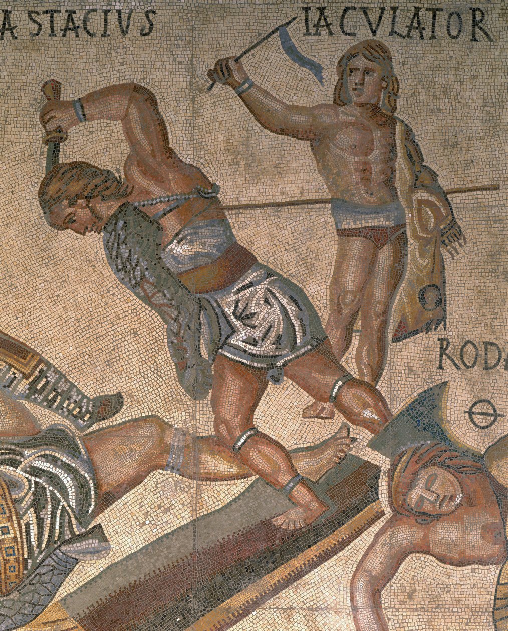Mosaic with a scene of fighting gladiators (detail) by Roman Roman