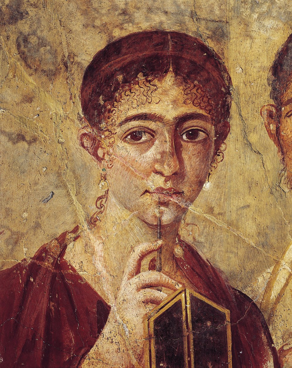 Portrait of Baker Terentius Neo and His Wife in Formal Clothes, (Detail) of the Wife with Her Stylus and Diptych Open from Italy, Campania, Pompeii, 55-79 A.D. by Roman Roman