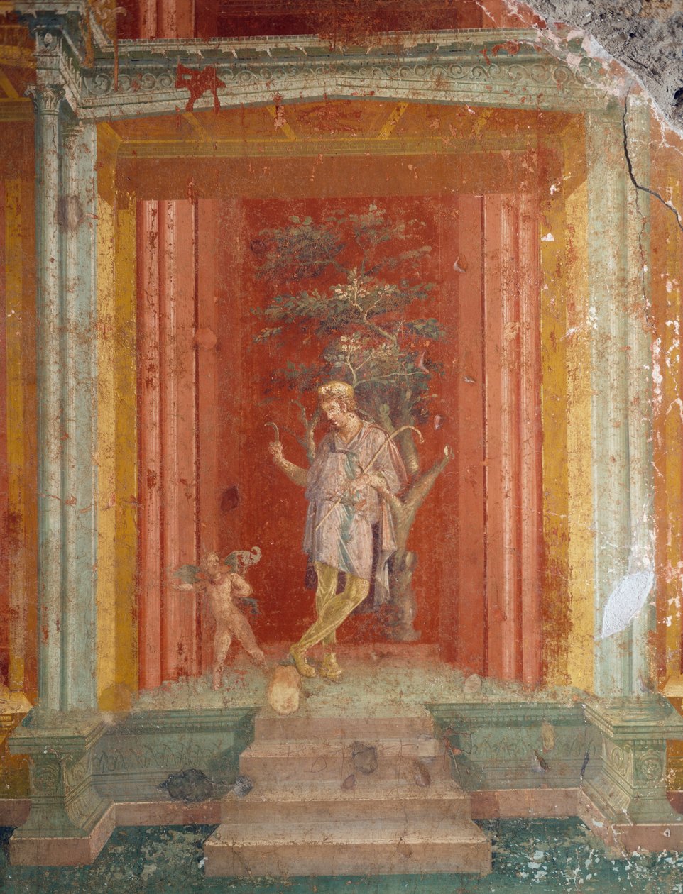 Theatre Scene, Fresco on Red Background from House of Pinarius Cerialis, Pompeii by Roman Roman
