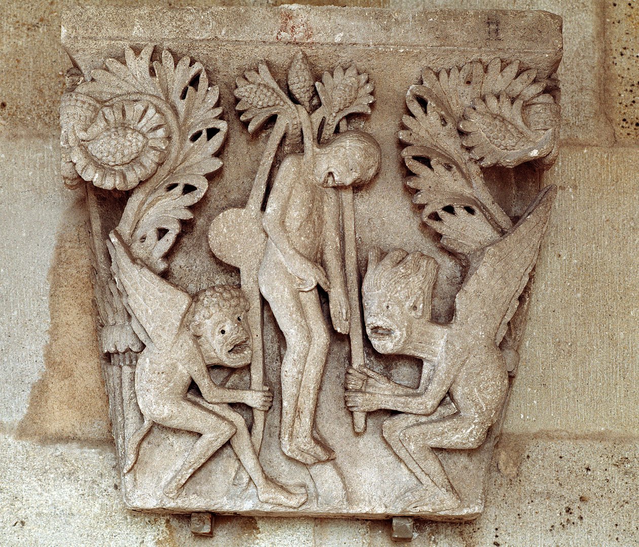 Hanging of Judas (carved capital) by Romanesque