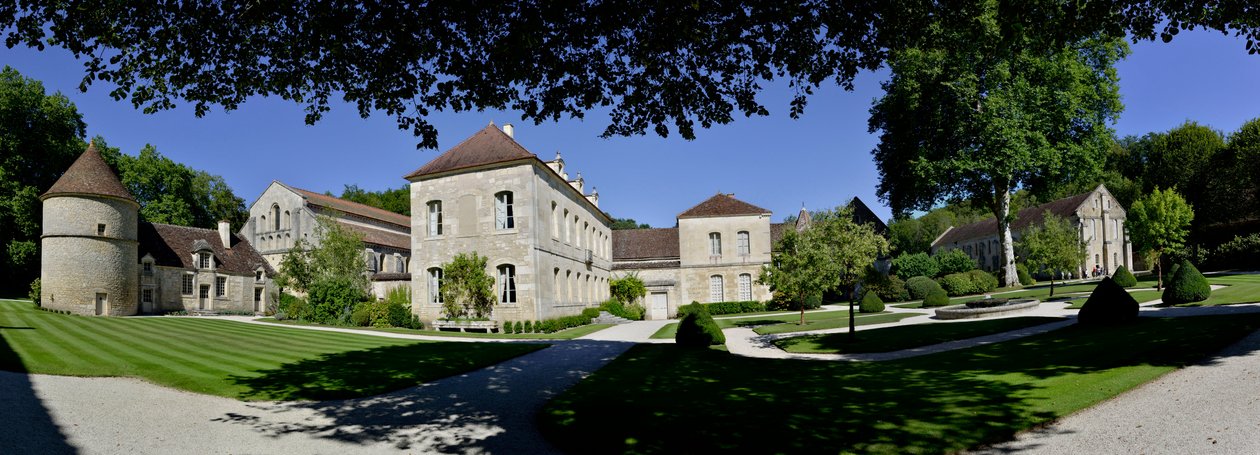 Romanesque Architecture: Panoramic View of the Cistercian Abbey of Fontenay, Burgundy by Romanesque