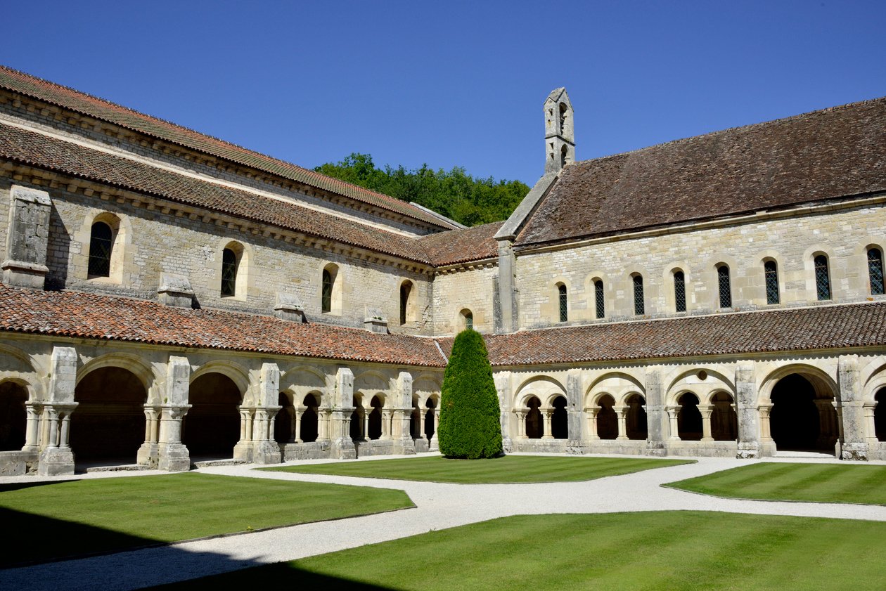 Romanesque architecture: View of the cloister and the buildings of the Cistercian abbey of Fontenay, Burgundy by Romanesque