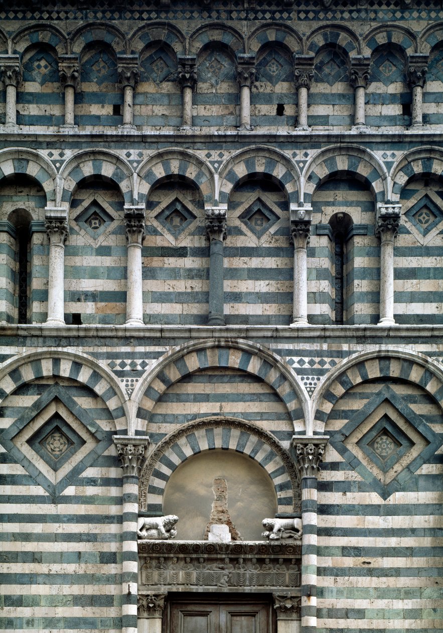 Romanesque art: detail of the polychrome facade