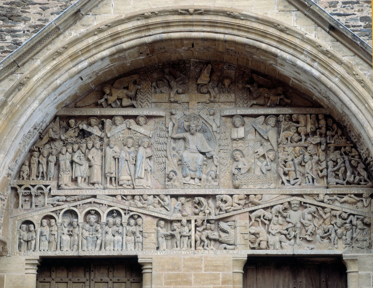 View of the Tympanum of Last Judgment, Christ Between Paradise and Hell (sculpture) by Romanesque