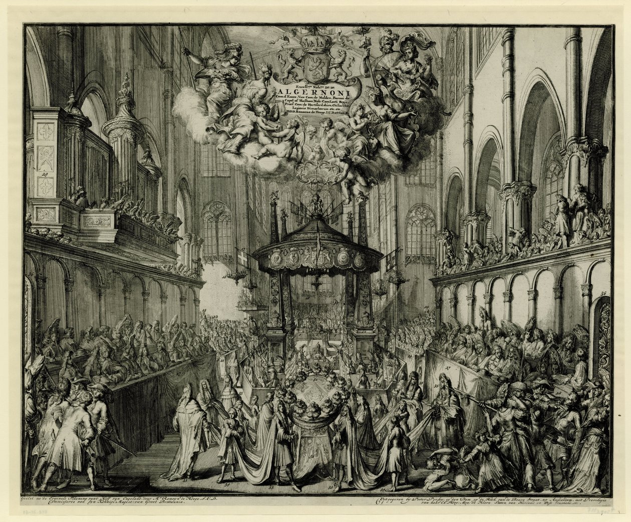 Choir of Westminster Abbey with the Funeral for the Queen, 1695 by Romeyn de Hooghe