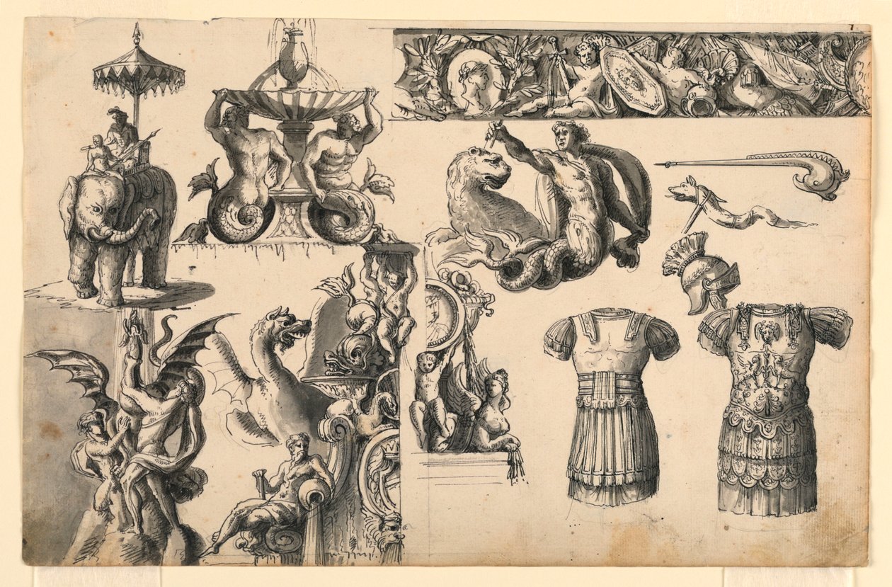 Decorative Motifs, Three Designs for Fountains by Romolo Achille Liverani