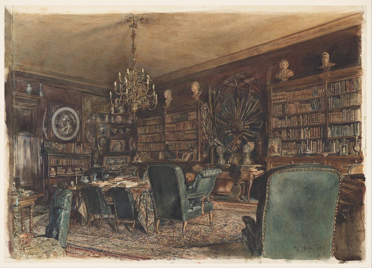 The Library in the Apartment of Count Lanckoronski in Vienna, Riemergasse 8 by Rudolf von Alt