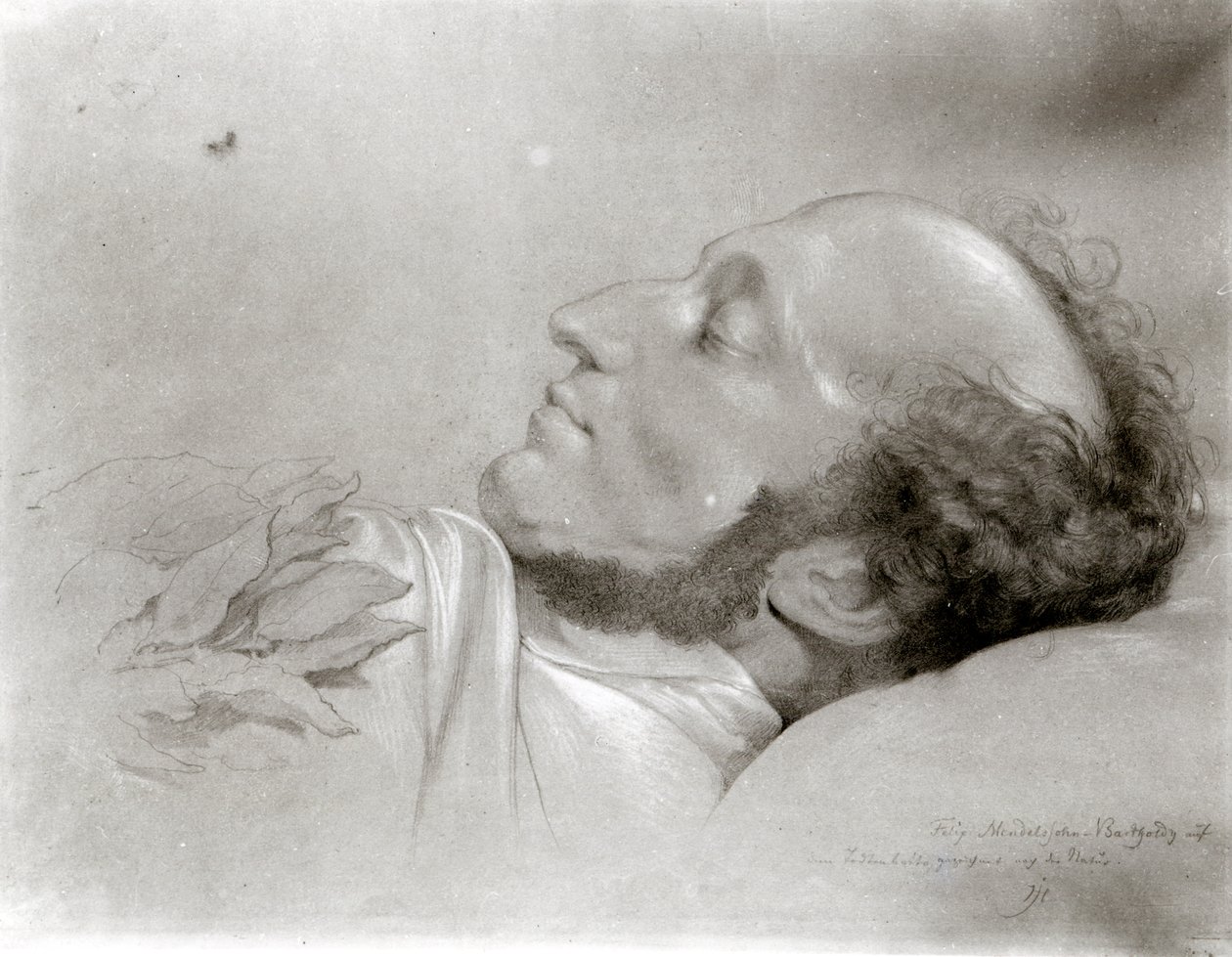 Felix Mendelssohn (1809-47) on his deathbed, c.1847 by Rudolf Julius Benno Huebner