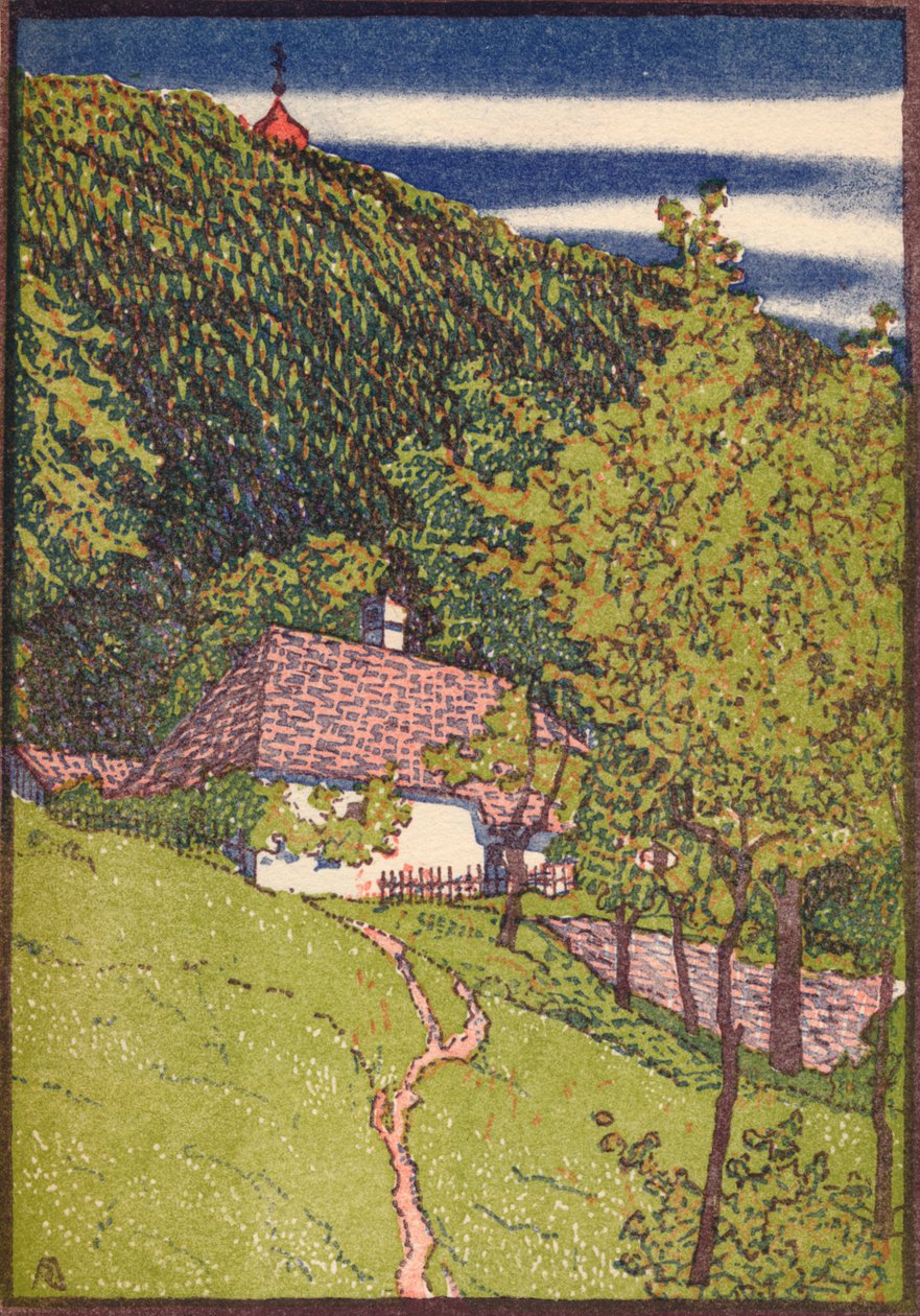 A coloured wood engraving, c1910 by Rudolf Junk