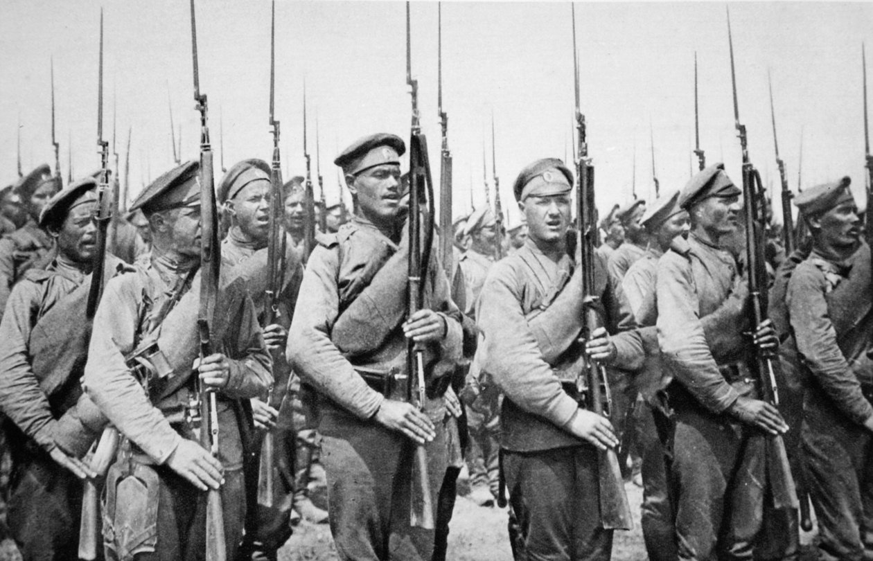 Russians cheering King George: Infantry of our gallant Allies honouring ...