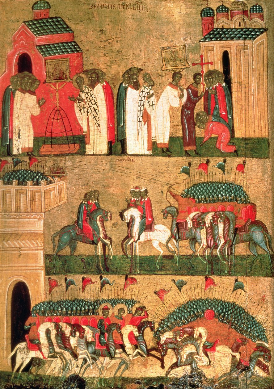 Battle of the Novgorodians with the Suzdalians, Novgorod School, mid 15th century by Russian School