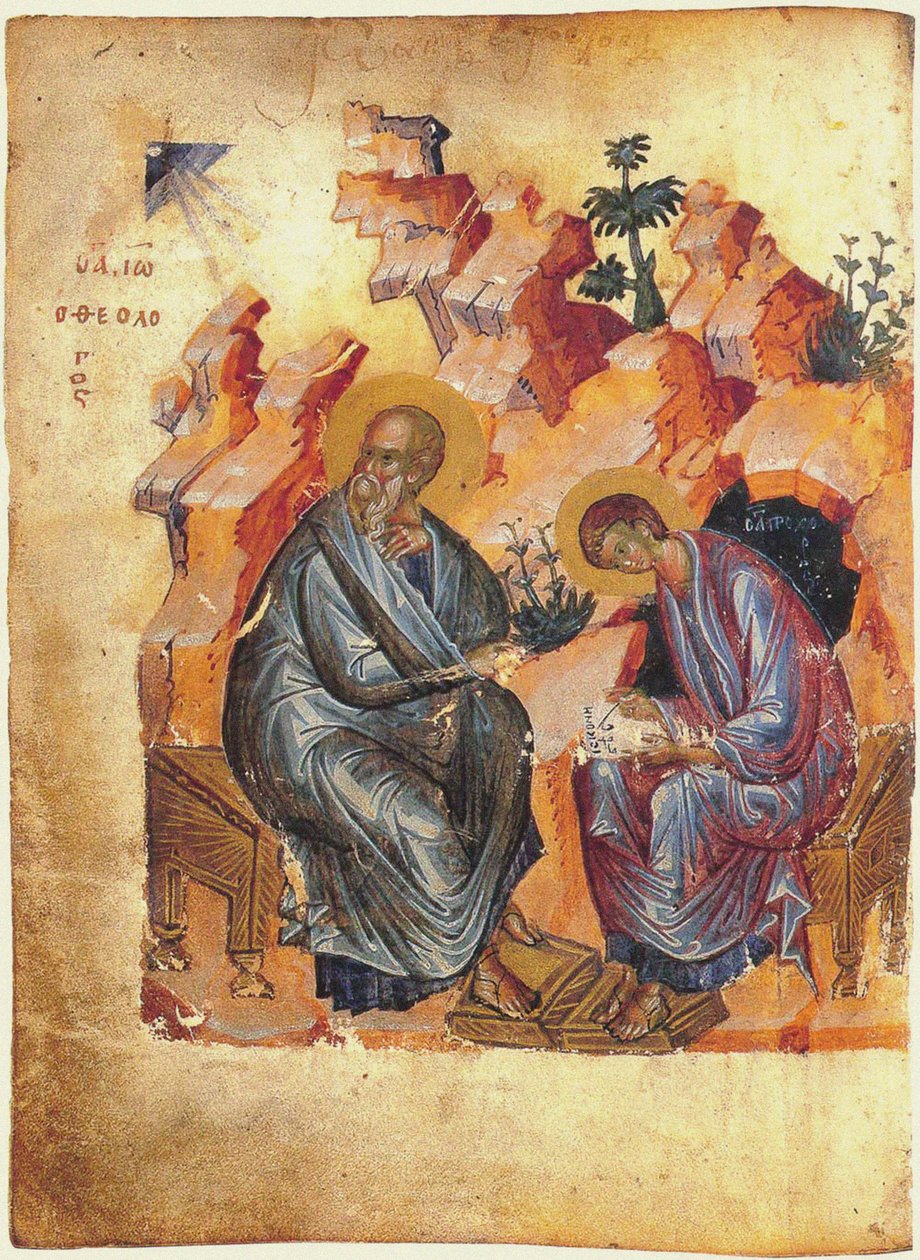St. John the Evangelist and Prochorus, Zaraisk Gospel, 1401