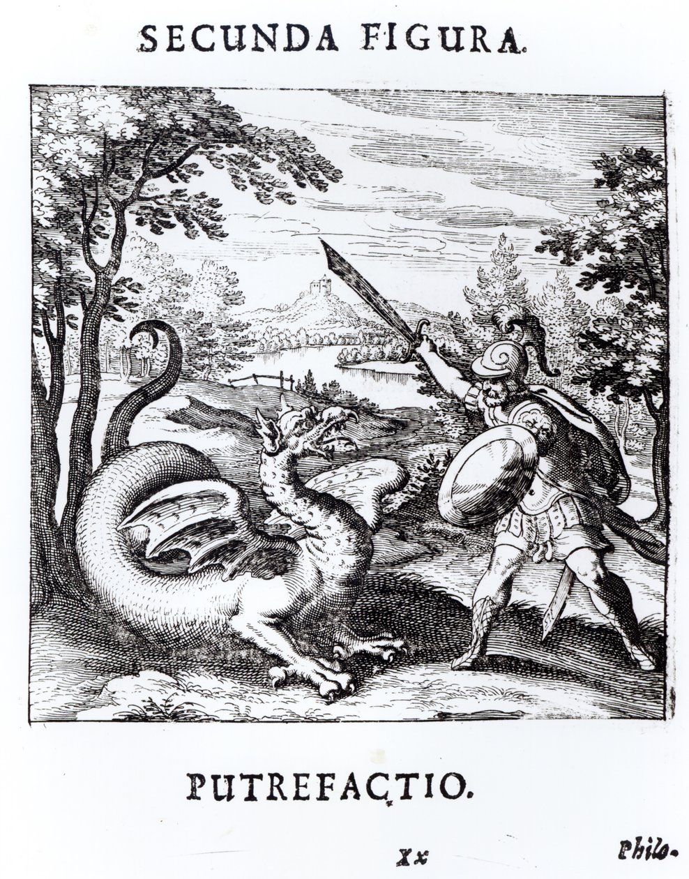 A knight defeating 'Rot' which is embodied by a dragon, from 'Musaeum ...