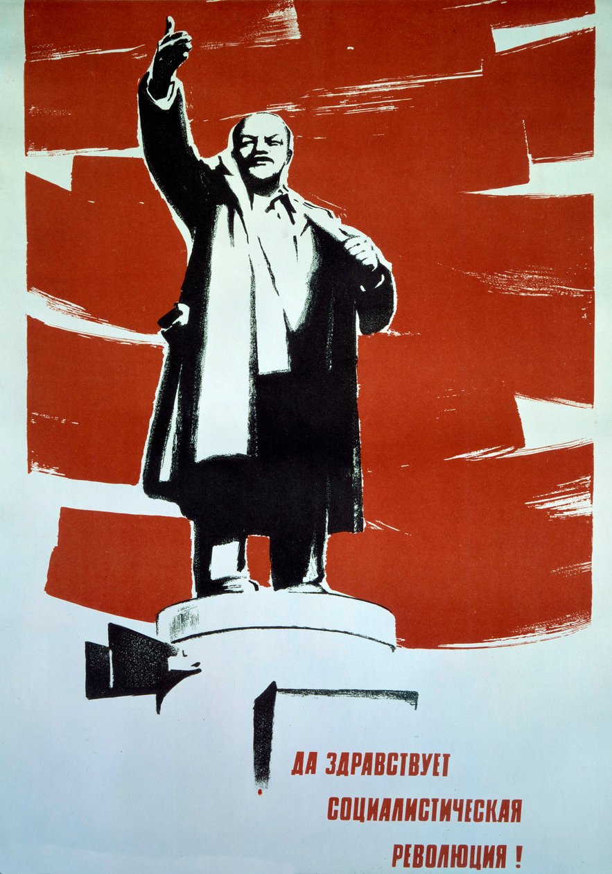 Communist propaganda poster depicting a statue of Lenin by Russian School