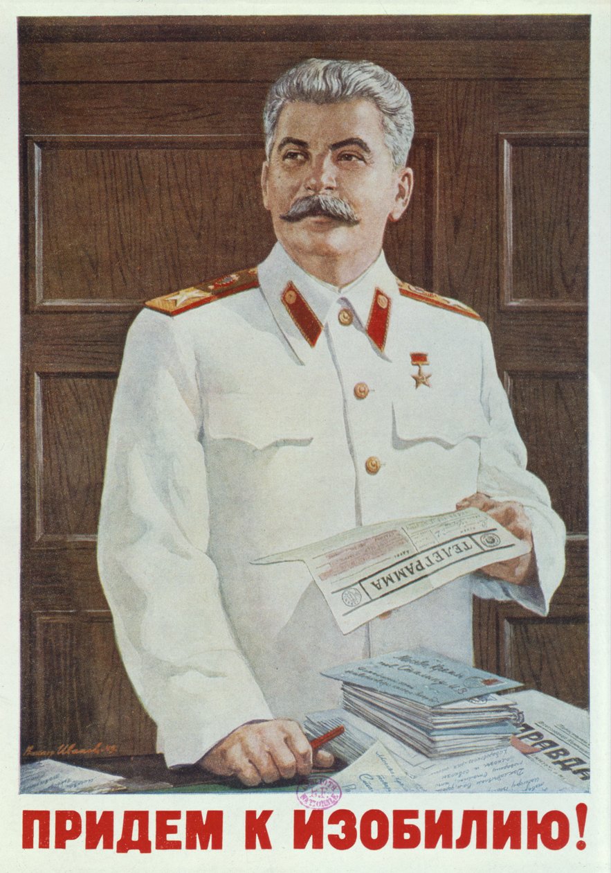 Soviet Poster of Stalin Reading a Telegram, 1949 by Russian School