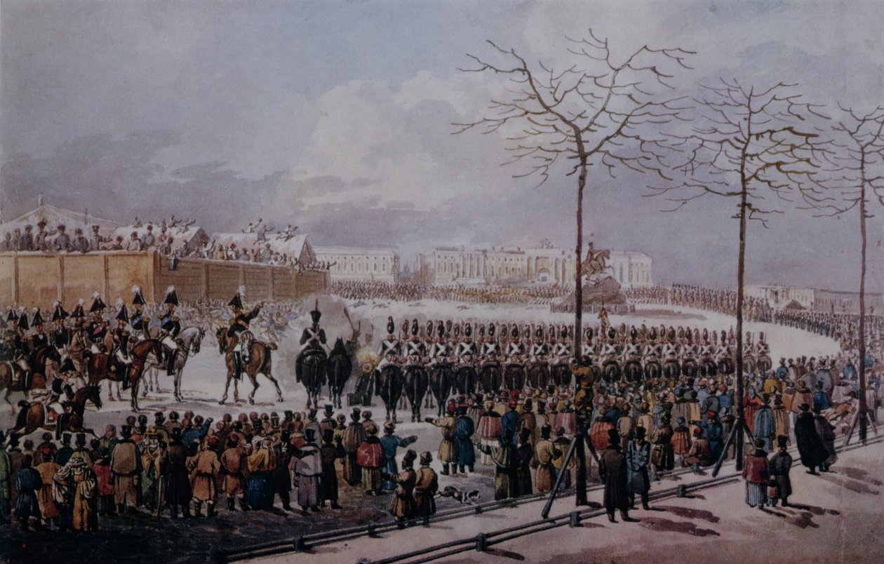 The Insurrection of the Decembrists at Senate Square, St. Petersburg on 14th December, 1825 by Russian School