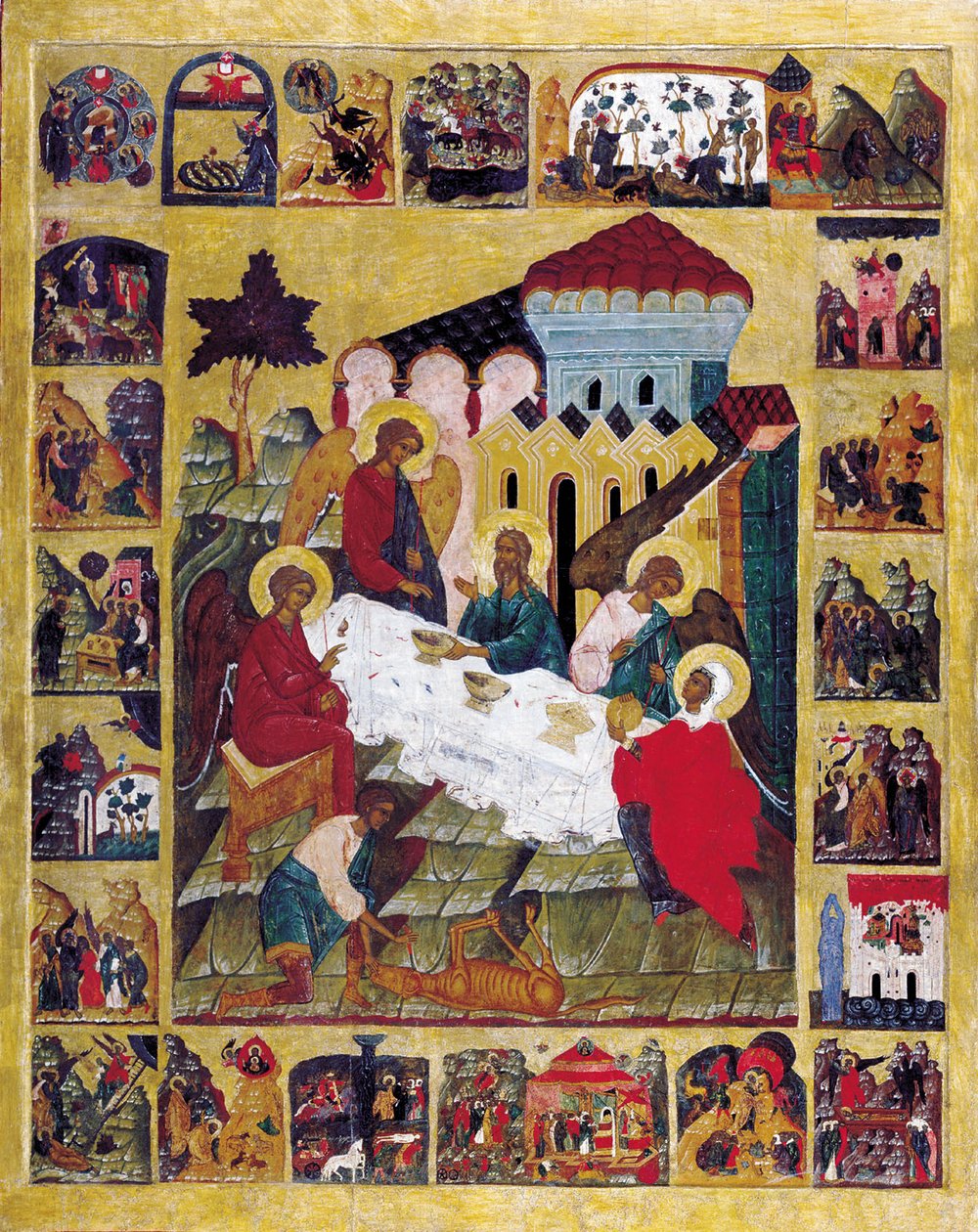 The Old Testament Trinity with Scenes from Genesis, c1580 by Russian icon.