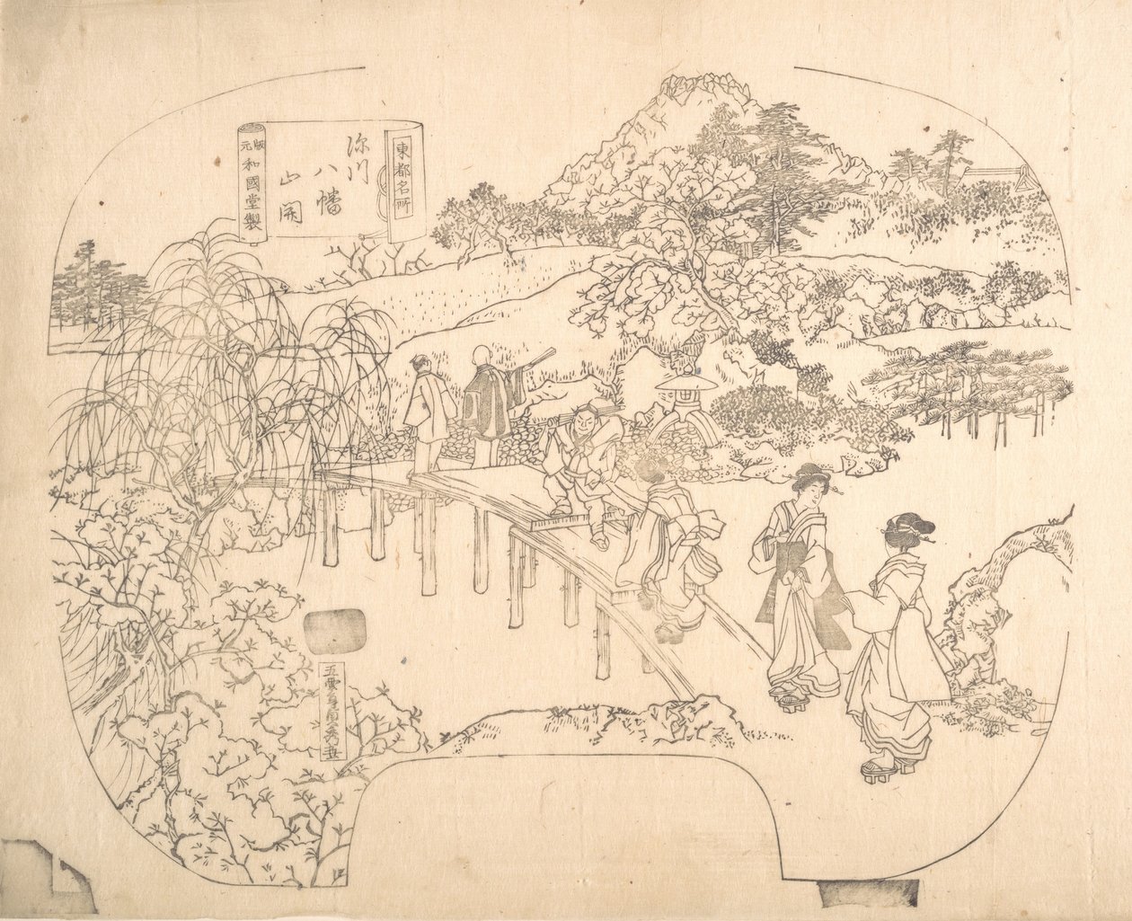 Proof Line-Block Print for Fan by Sadahide Utagawa