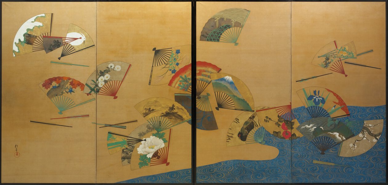 Fans and Stream, Edo Period, c.1820 by Sakai Hoitsu
