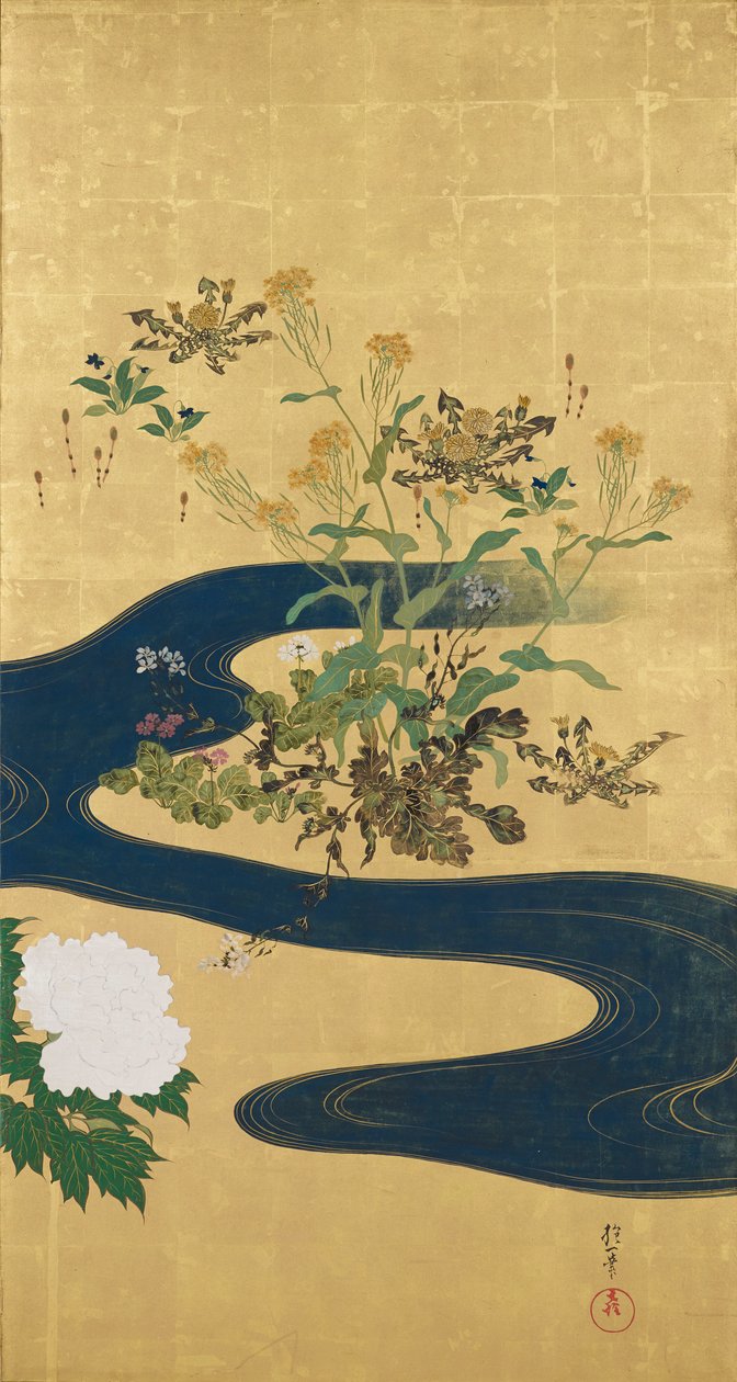 Flowering Plants of the Four Seasons and a Stream by Sakai Hoitsu