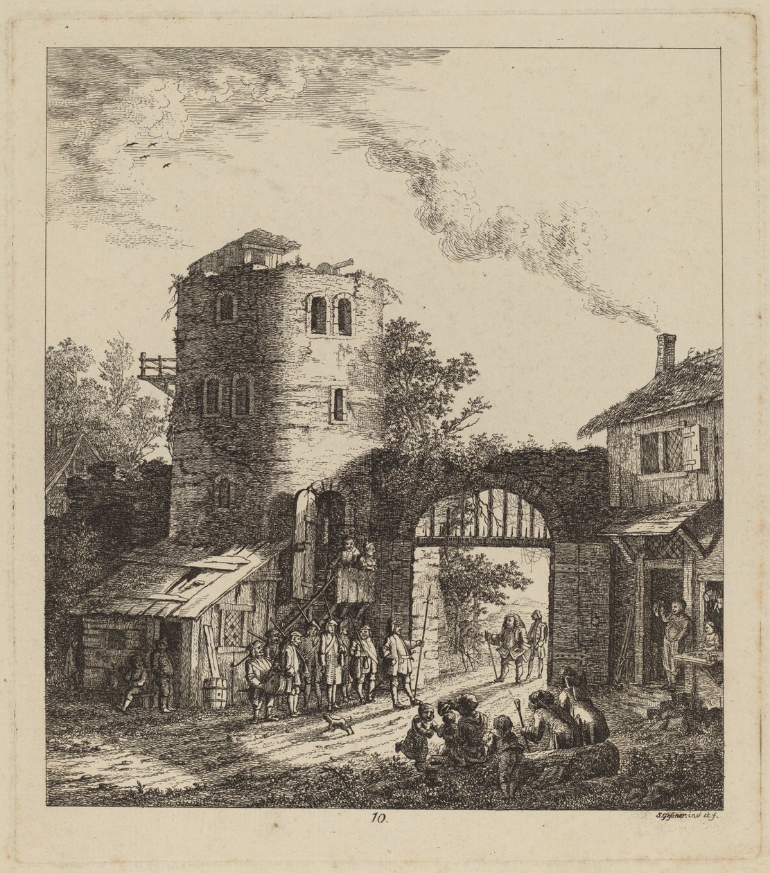 Villagers at a City Gate Greeting a Dignitary by Salomon Gessner
