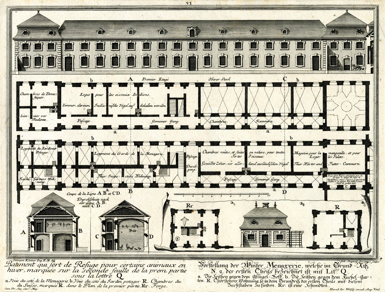 Plans and Elevations of the Winter Menagerie and Gatehouses by Salomon Kleiner