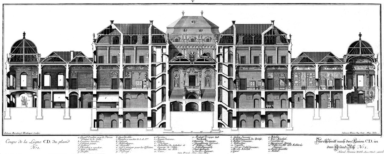 Longitudinal Section through the Castle on the Ehrenhof Side by Salomon Kleiner