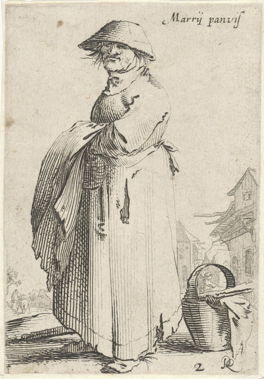 Woman with Cloth over Her Arm, a Basket on the Ground Behind Her by Salomon Savery