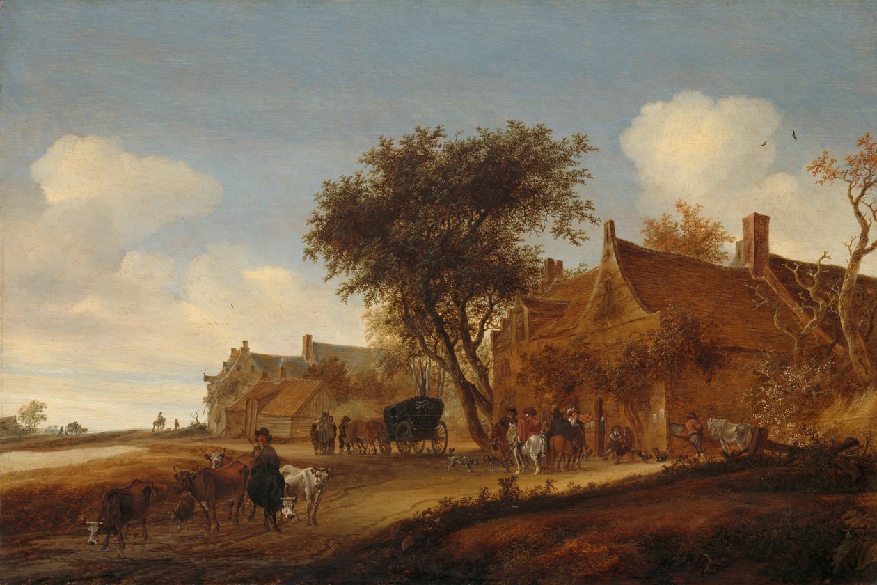Landscape with Travellers before an Inn by Salomon van Ruisdael or Ruysdael