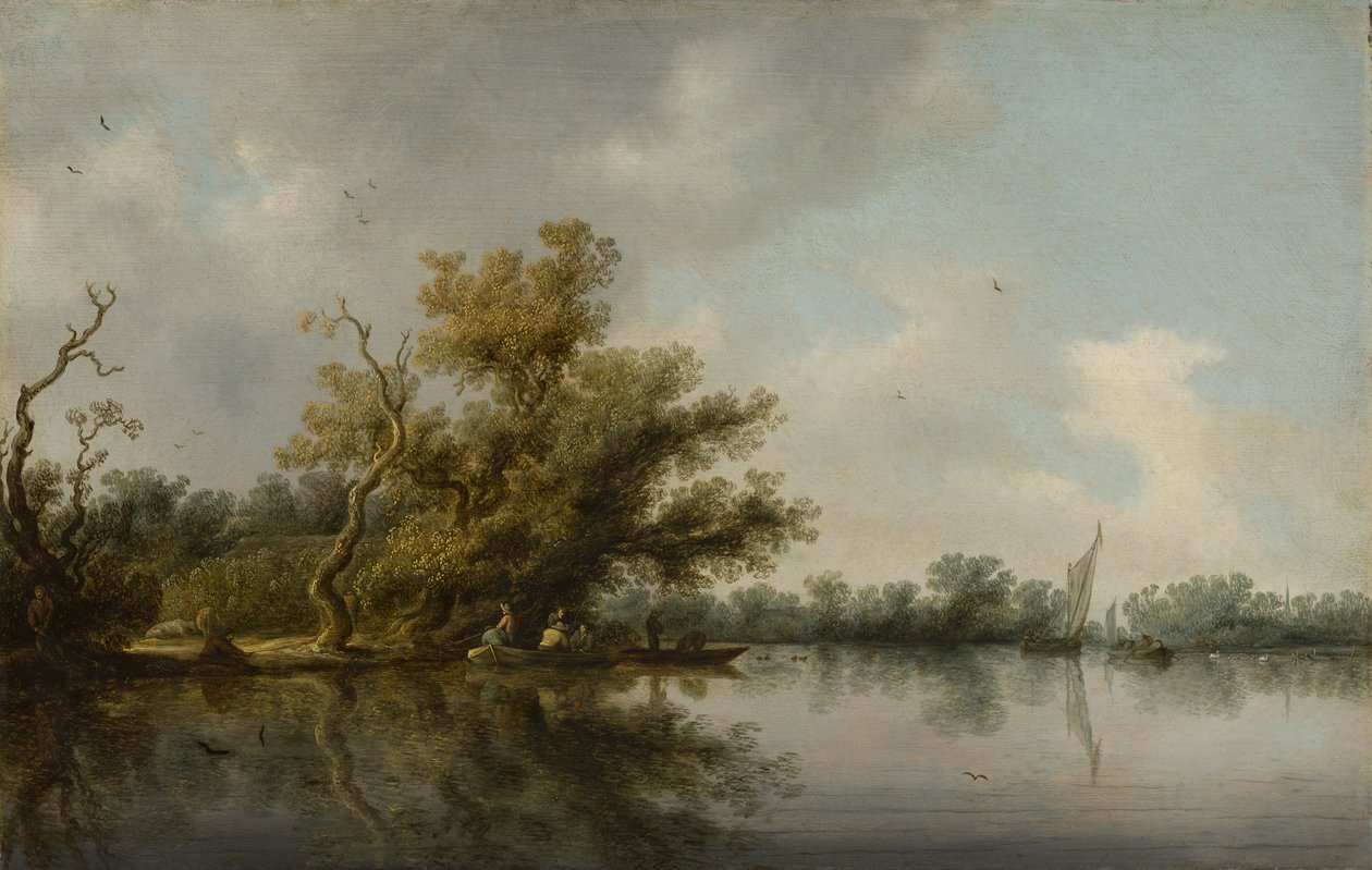 Riverbank with Old Trees by Salomon van Ruysdael