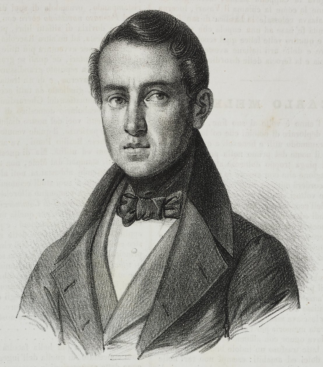 Portrait of Carlo Mele, lithograph by Salvatore Puglia from Poliorama Pittoresco, n 15, November 20 by Salvatore Puglia