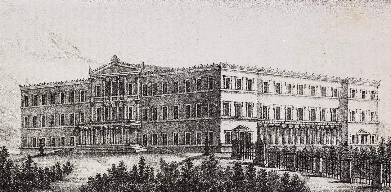 Royal Palace in Athens, Greece, lithograph by Salvatore Puglia from Poliorama Pittoresco by Salvatore Puglia
