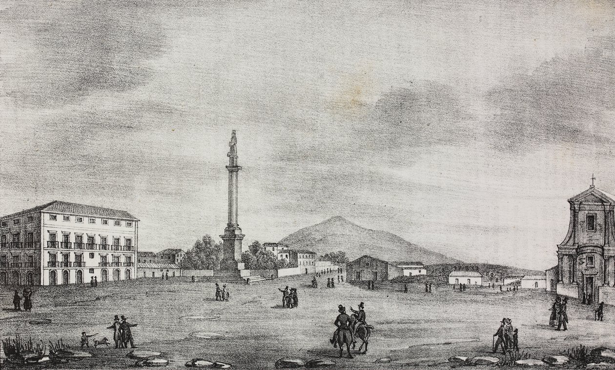 Square of Statue in Catania, Sicily, Italy, lithograph by Salvatore Puglia from Poliorama Pittoresco by Salvatore Puglia