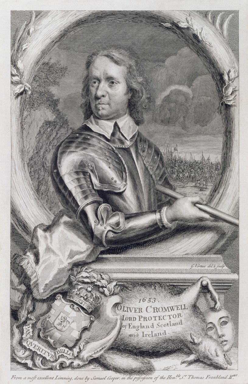 Oliver Cromwell (1599-1658) Lord Protector of England, Scotland and Ireland in 1653, Engraved by George Vertue (1684-1756) by Samuel Cooper