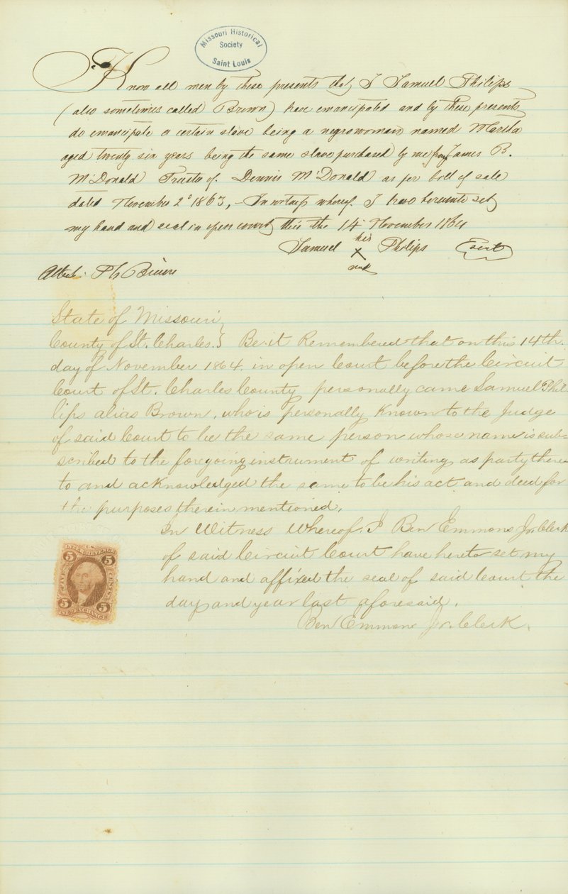 Emancipates and Frees Martha from the Service of Samuel Philips by Samuel Philips