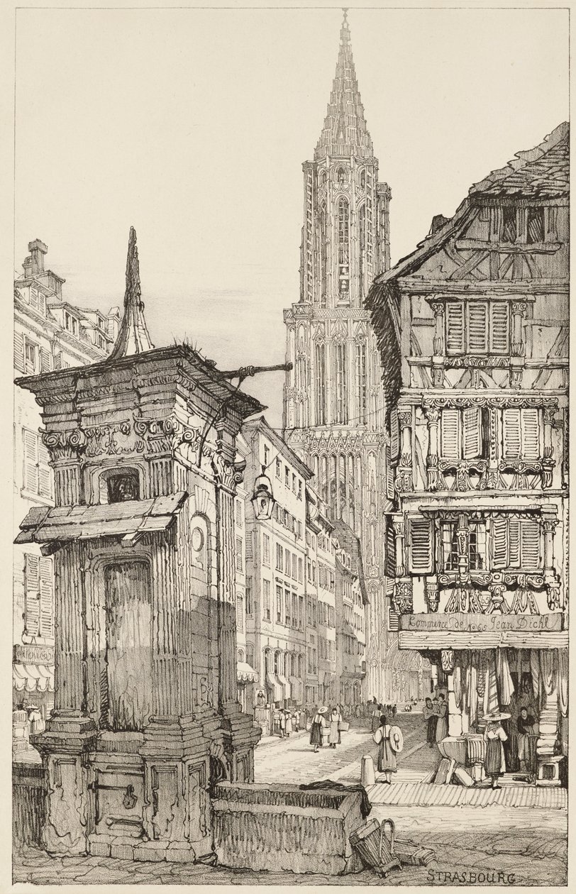 The Rue Mercière and west Front of Strasbourg Cathedral by Samuel (after) Prout