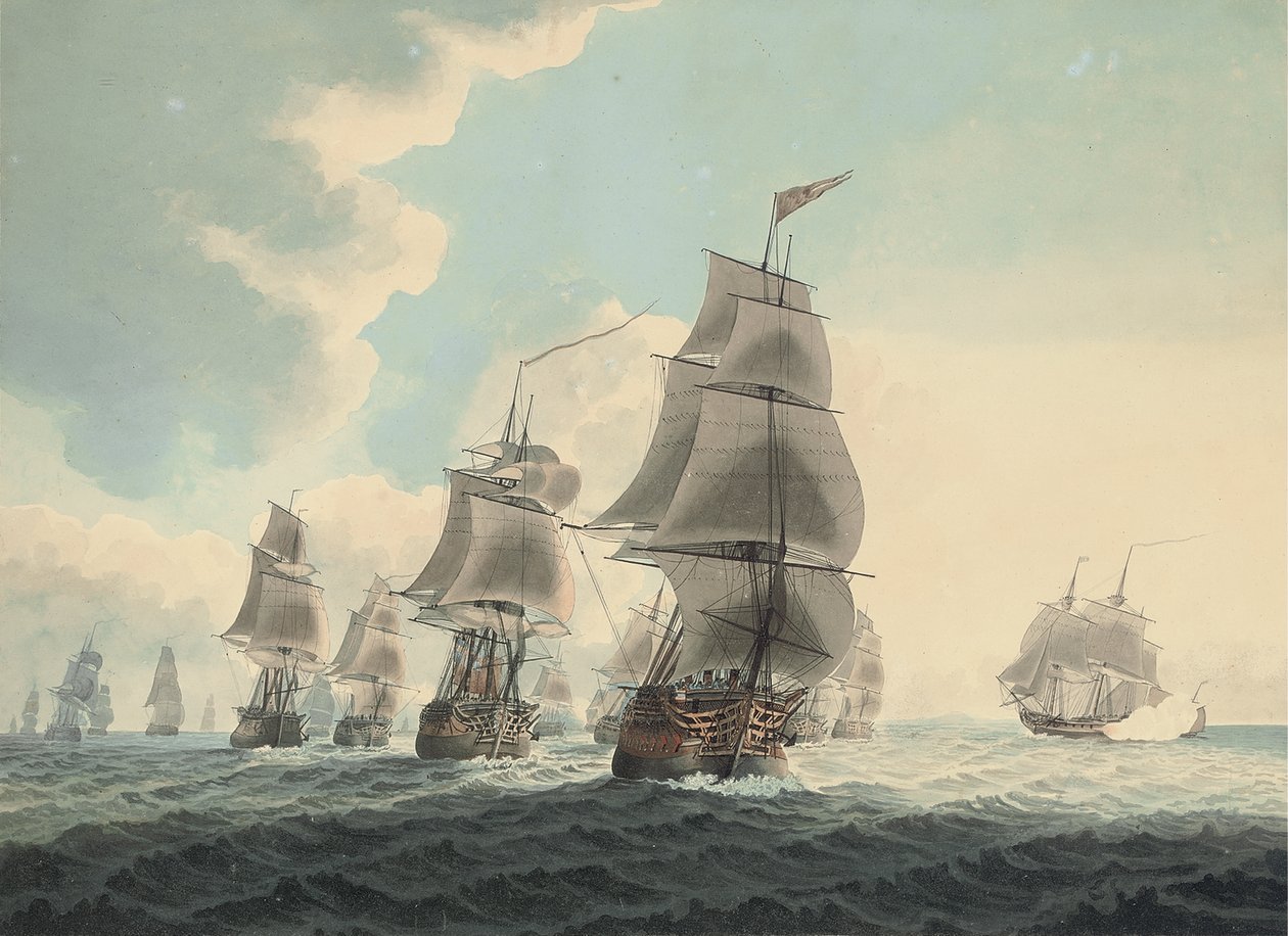 A squadron of the Royal Navy running down the Channel by Samuel (attr. to) Atkins
