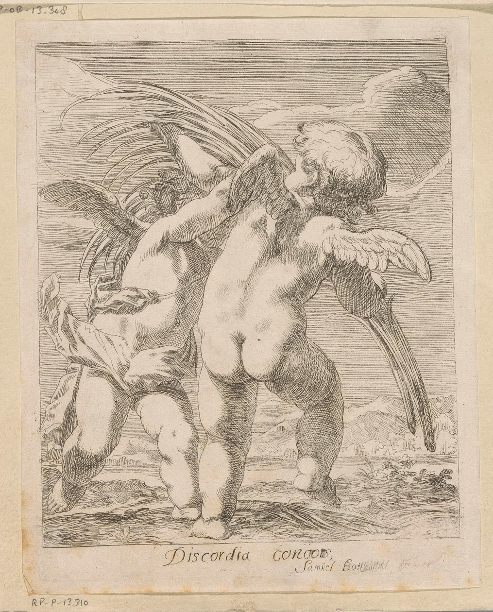 Two Putti Quarreling Over a Palm Branch (Discordia Concors) (Various Designs series) (Opera Varia Historica, Poetica & Iconologica series) by Samuel Bottschild