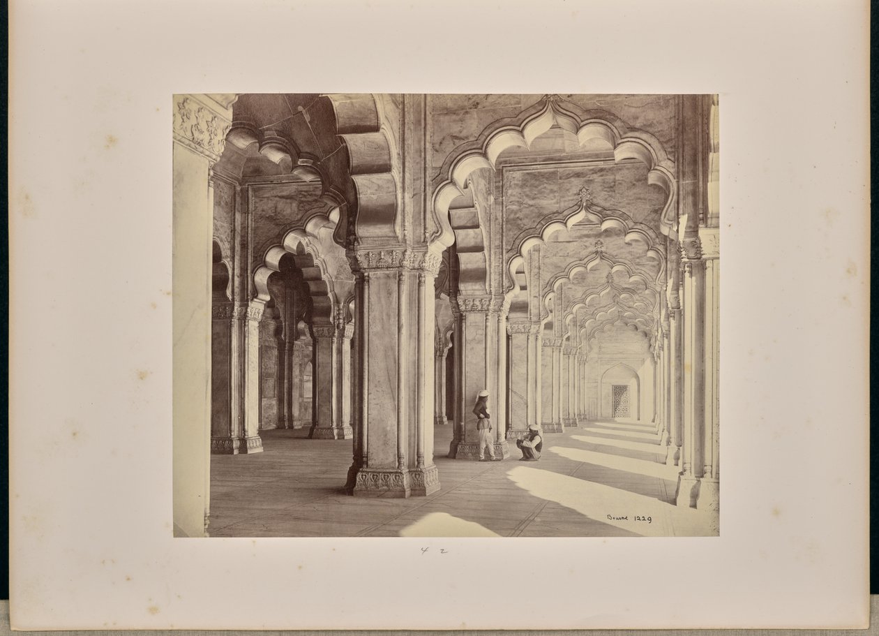 Agra; Interior of the Motee Musjid, Showing the Marble Saracenic Arches and Pillars by Samuel Bourne