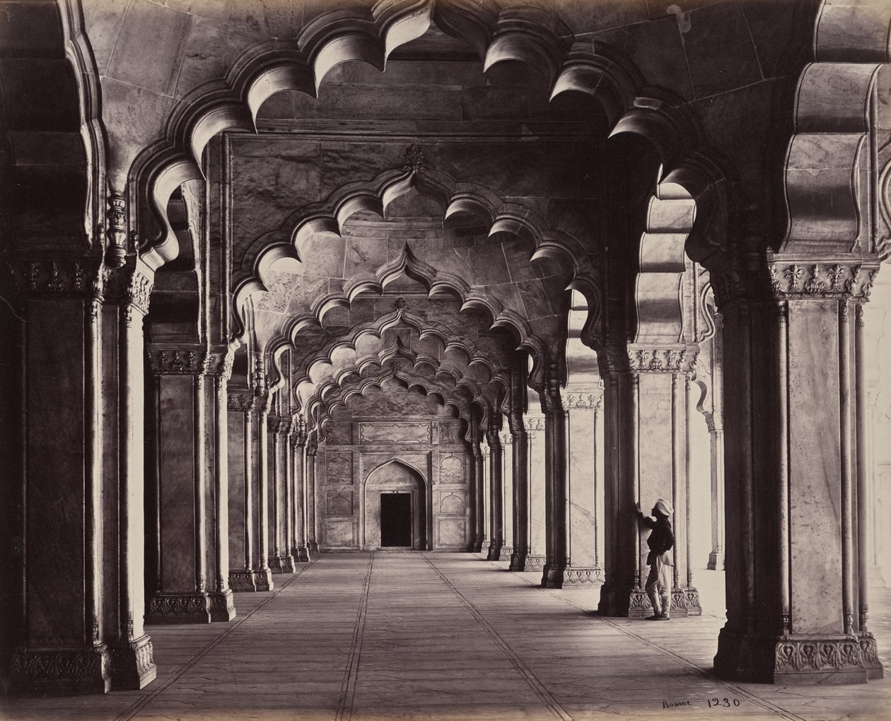 Agra. The Motee Hasjid in Pearl Mosque. View of the Entire Aisle by Samuel Bourne