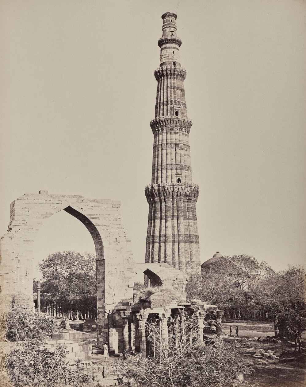 Delhi. The Qutub Minar or Tower in the Ruined City of Old Delhi by Samuel Bourne