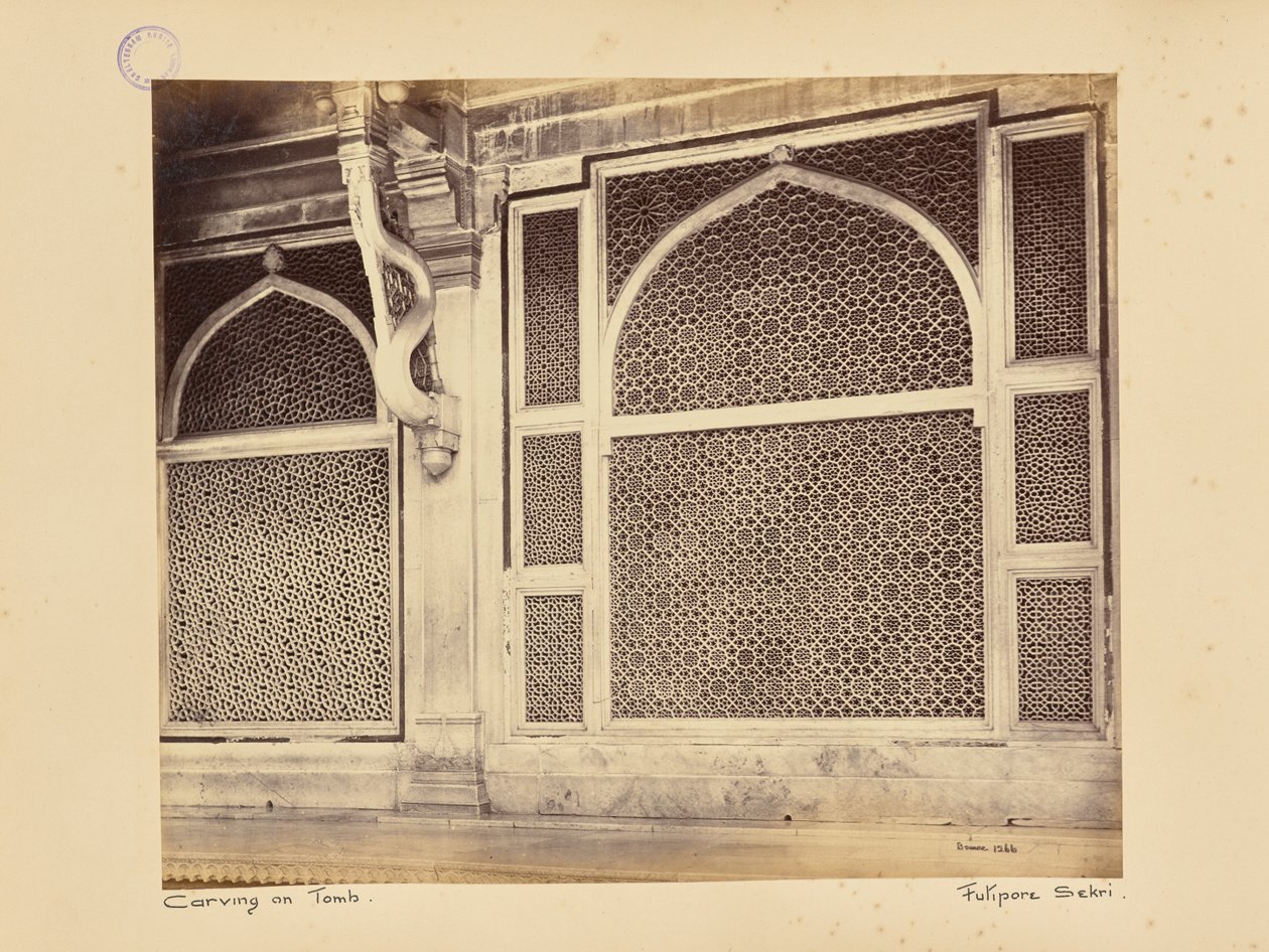 Fatehpur Sikri; Two of the Marbled Screens in the Tomb of Sheikh Salim Chishti by Samuel Bourne