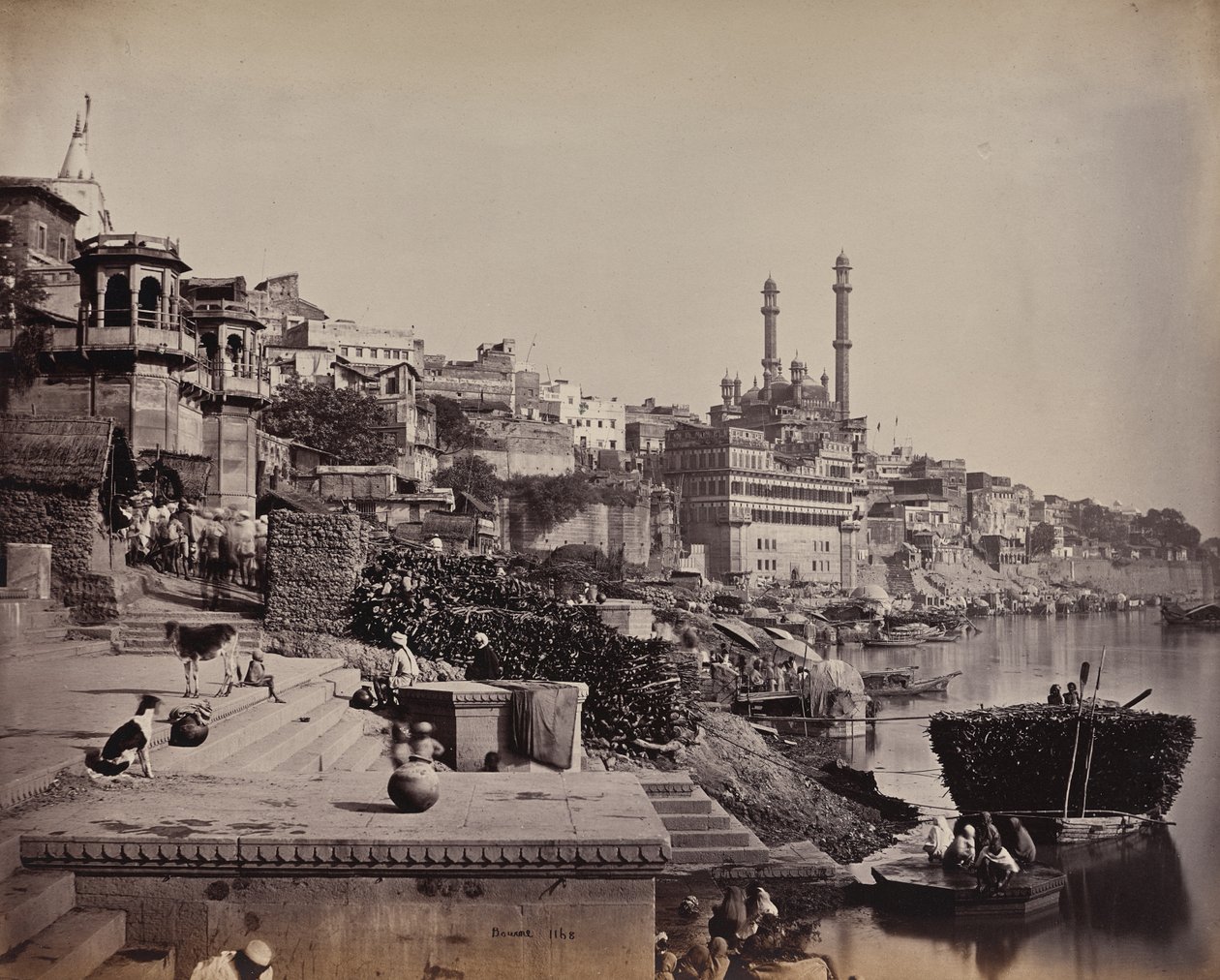 The City of Benares, on the Ganges, View of the Great Mosque and Adjoining Landing Places by Samuel Bourne