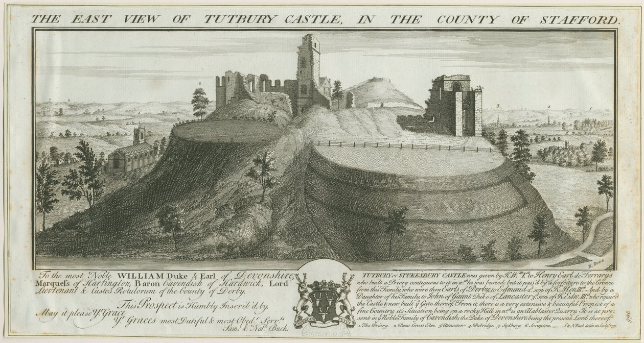 Tutbury Castle - East View by Samuel Buck