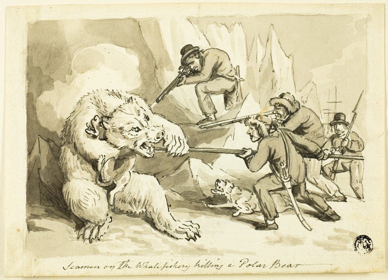 Seamen on the Whale Fishery Killing a Polar Bear (recto); Shell (verso) by Samuel Howett